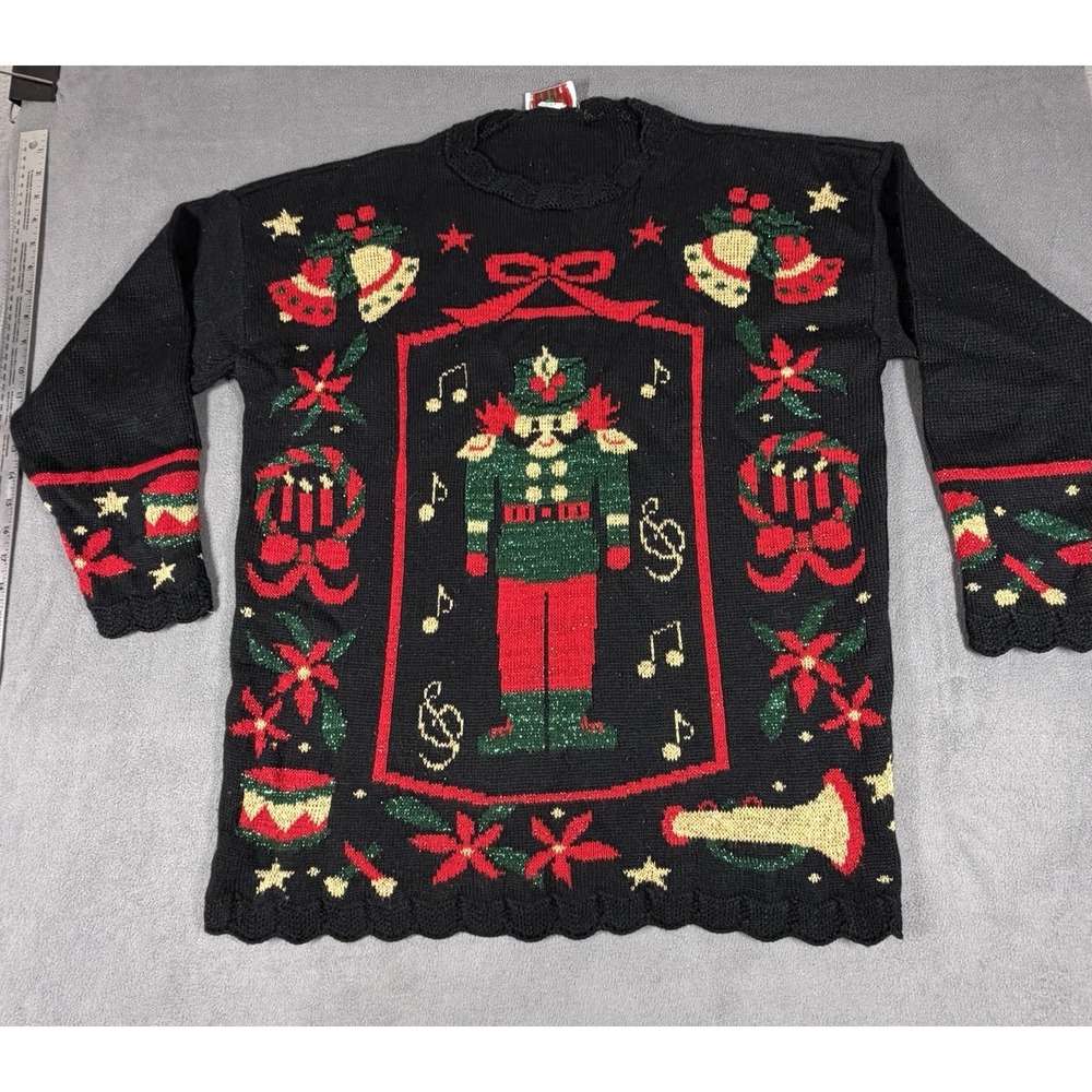 Vintage Nutcracker Ugly Christmas Sweater Women Large Blac  Lightweight Outdoor